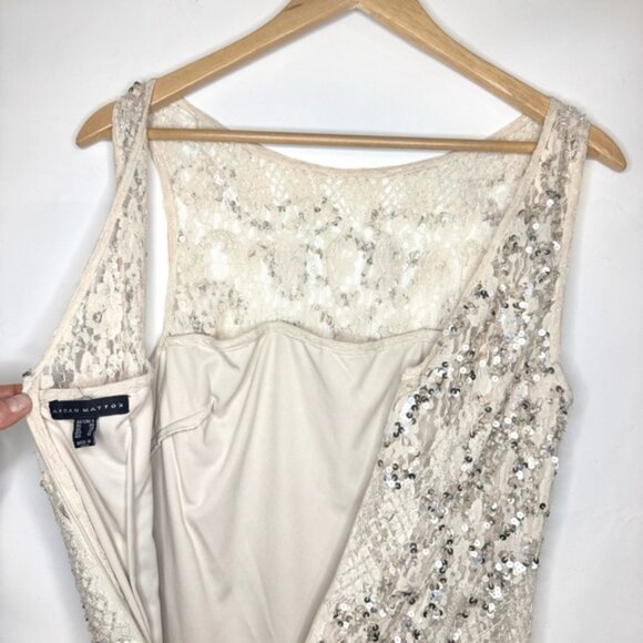 Aidan Mattox Silver Cream Sequin and Lace Neutral Mini Cocktail Dress Size 6 - Picture 12 of 15